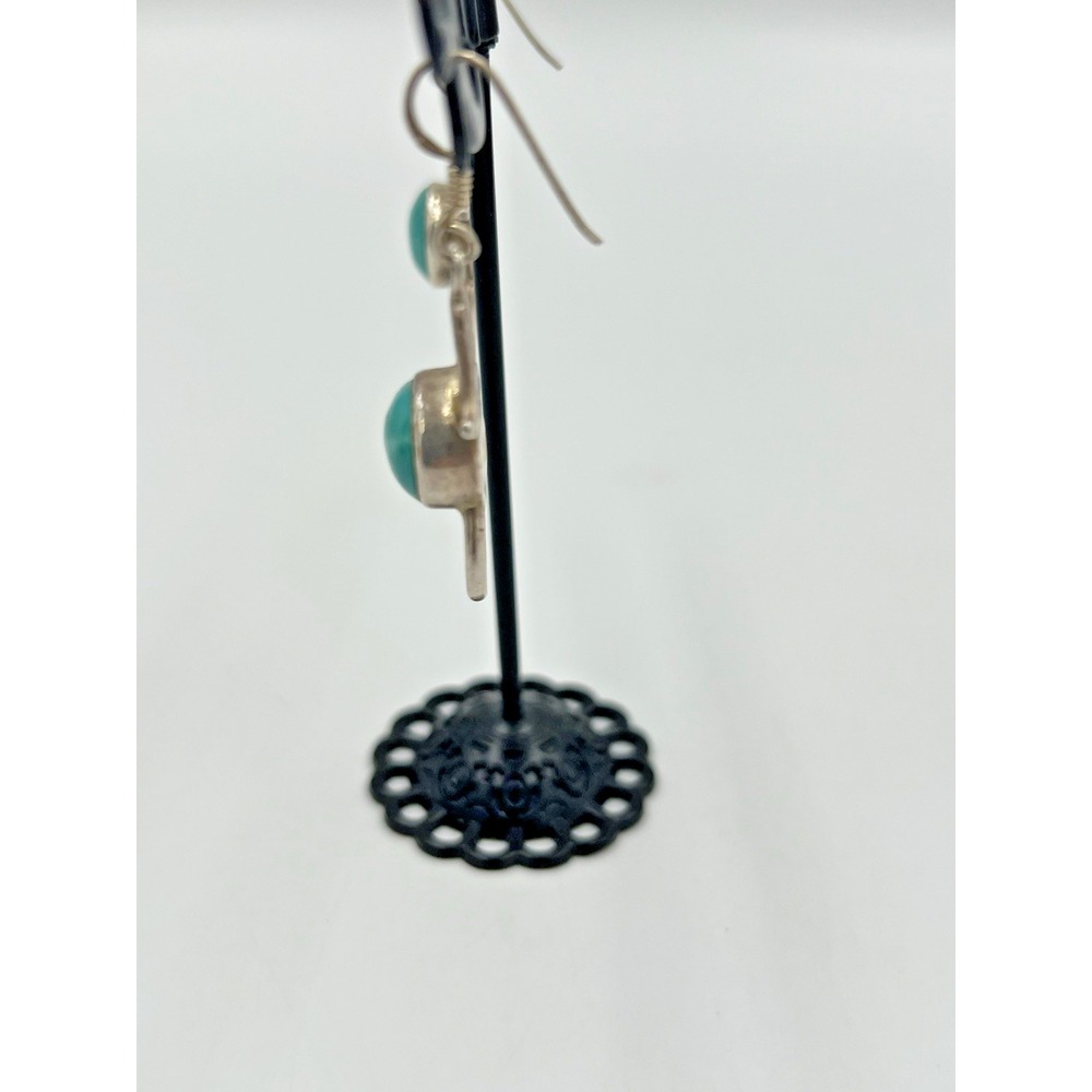 Turquoise Sterling Silver .925 Handmade Dangle Earrings - Picture 12 of 13